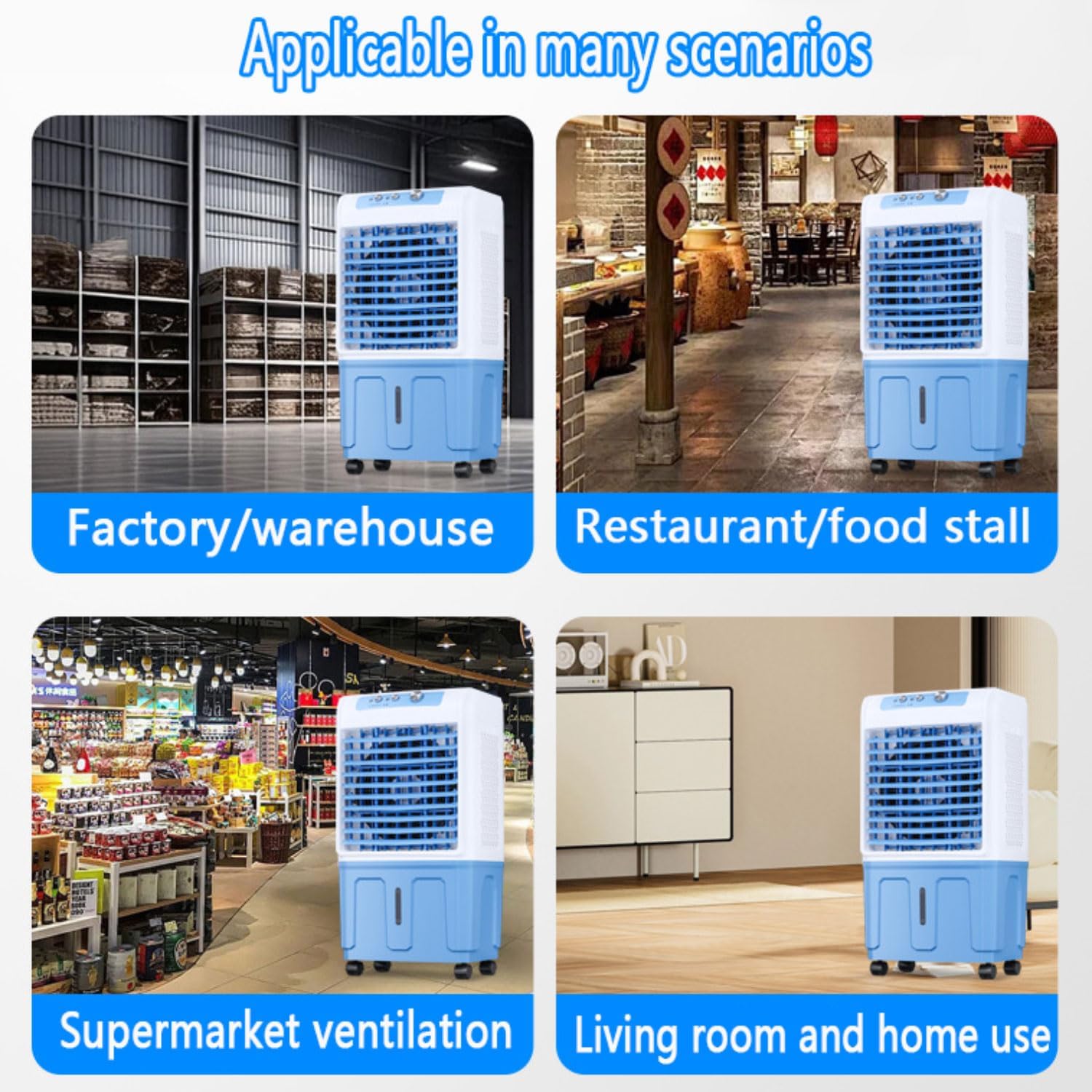  Refroidisseur D'air Par évaporation Avec Grand Réservoir D'eau, Climatiseur Portable Avec Bloc Réfrigérant, Oscillation à 120°, 3 Vitesses, Sans Tuyau, Pour Garage, Jardi