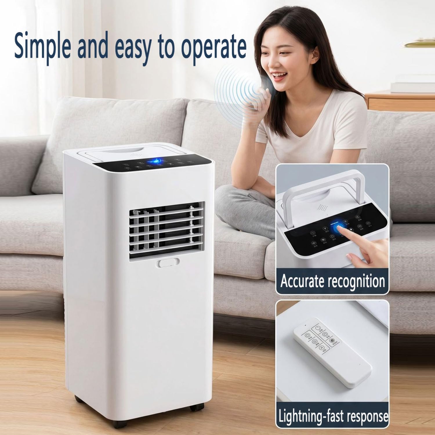  Climatiseur Portable Pour Grandes Chambres Et Chambres Jusqu'à 300 Sq.Ft, Unité Ultra Silencieuse 30dB Smart AC Avec Déshumidificateur, Ventilateur, Mode Veille Et Minuterie