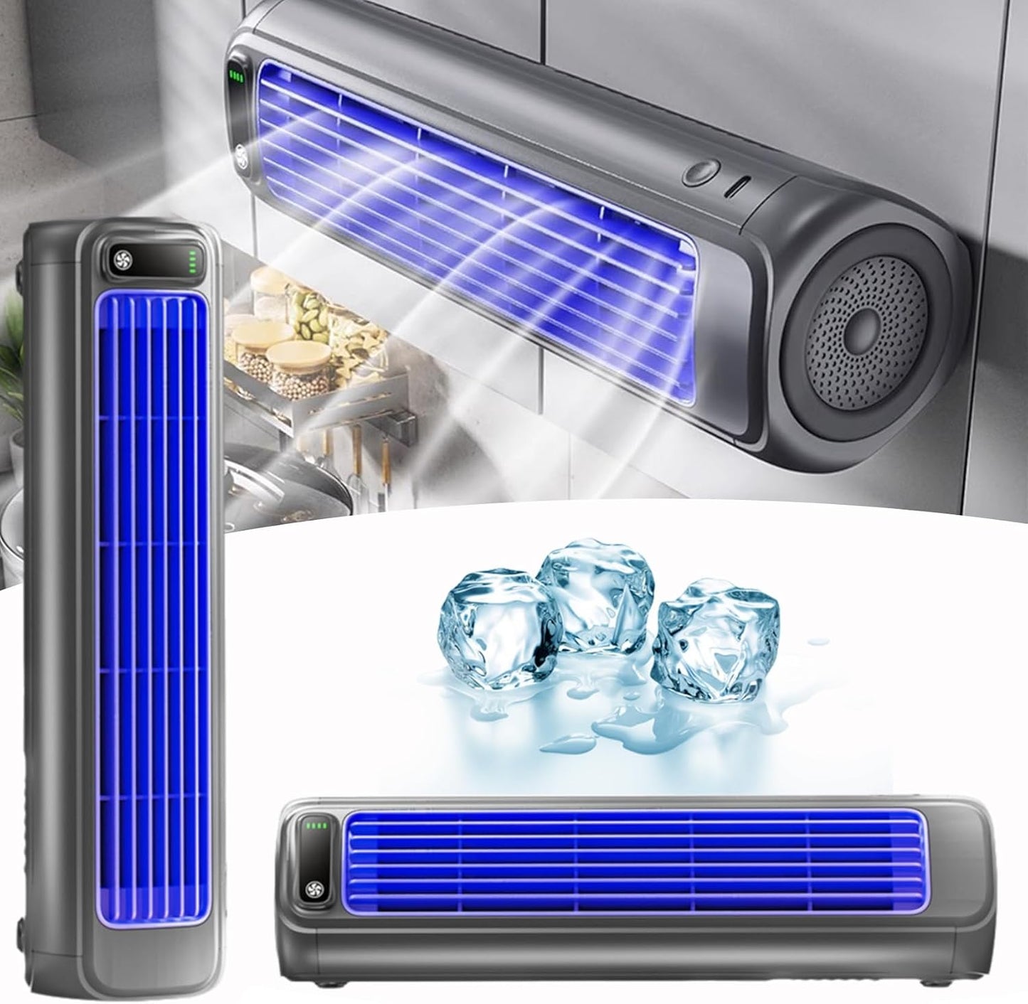 GENERIC Outfany Cooling Ace Mini Climatiseur Portable, Mini Aire Acondicionado Portatil, Libiyi Cooling Ace, Shirem Cooling Ace, Desktop Portable Tower Fan Air Conditioner - 3 Vitesses, Recharge USB (bleu)