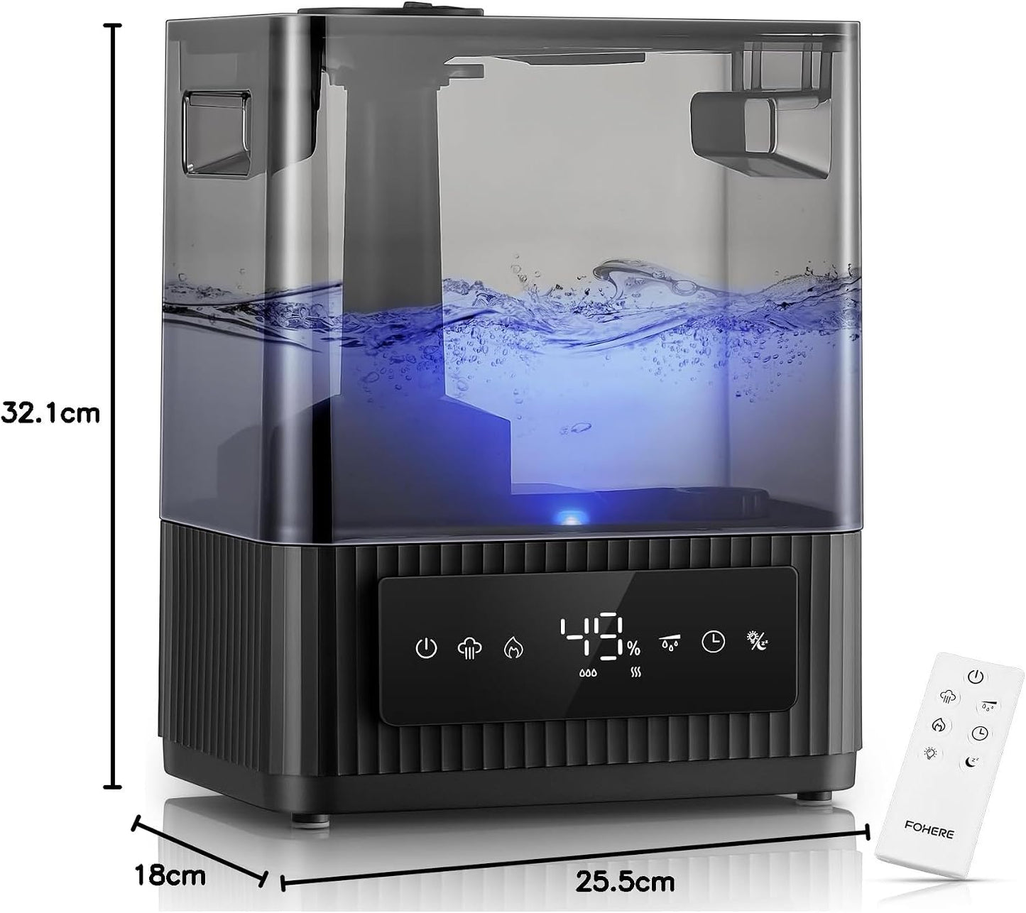  FOHERE 6L Humidificateur à Brume Froide Et Chaude De Pour La Maison, Humidificateur Ultrasonique Avec Remplissage Par Le Haut Pour Les Bébés, Les Enfants, Diffuseur D'huile, Mode Sommeil, Minuterie