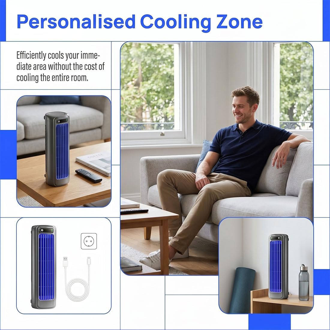 Jiuberry Cooling Ace, Climatiseur Portable Epicooler, Climatiseur Portable Quiet Cooling Ace à 3 Vitesses, Chargement USB-C, Gain De Place Mural, Pour Une Utilisation Intérieure Dans (D)