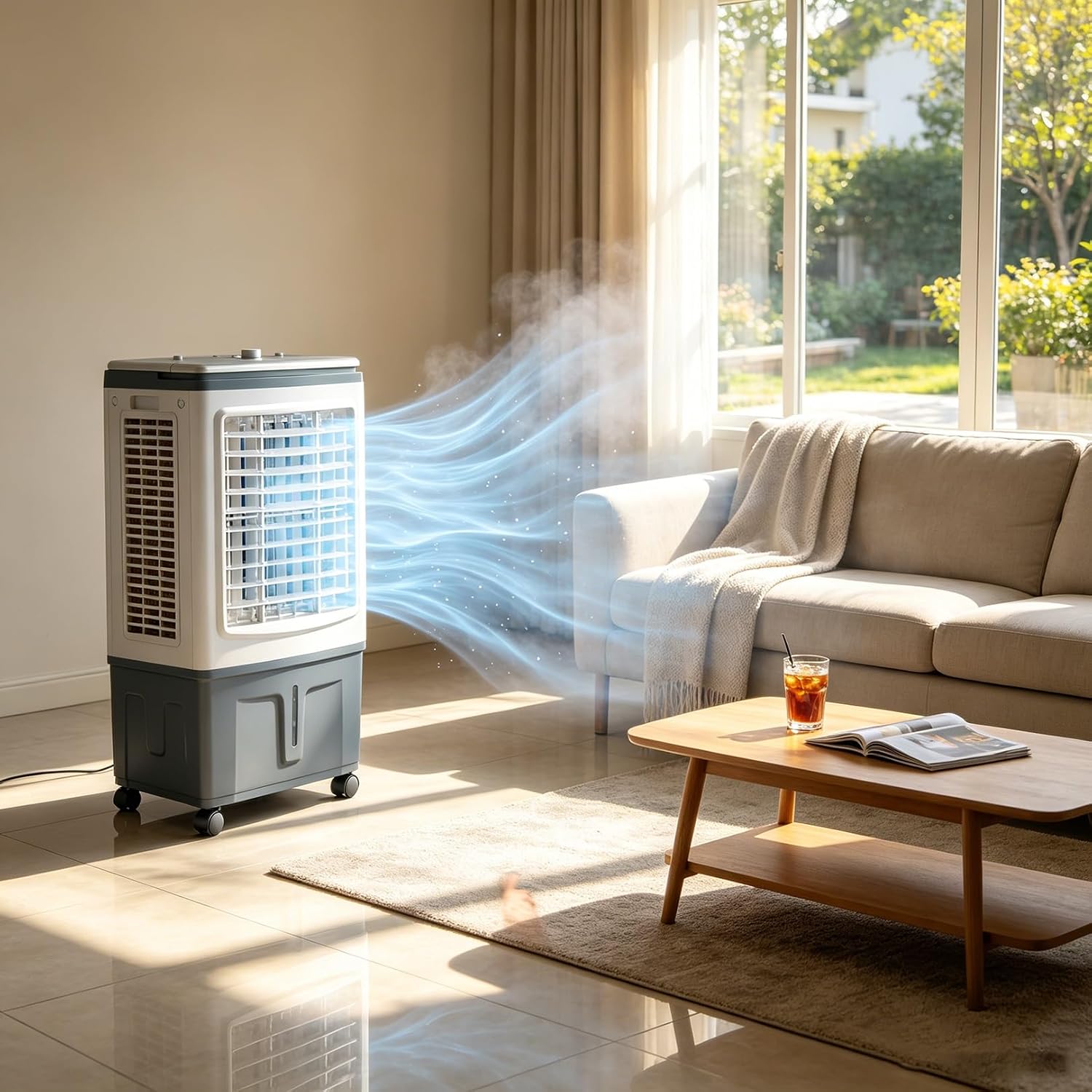 GENERIC Refroidisseur D'air Par évaporation Et Ventilateur Portable, Réservoir 30 L, 1758 CFM, Oscillation 120°, Roulettes 360°, 3 Vitesses, Idéal For Le Bureau à Domicile, Le Garage Et La Terrasse.