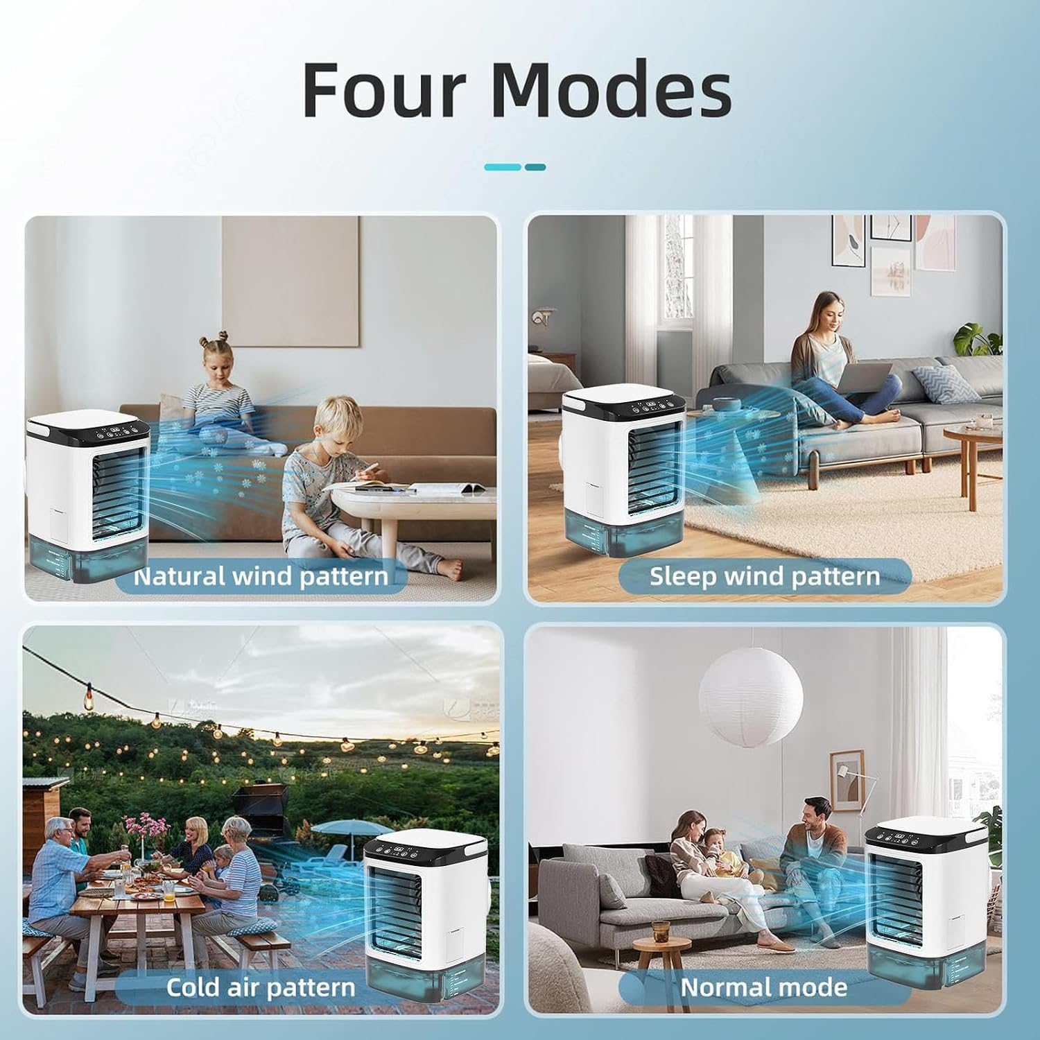  Avec Glacière Climatiseur Mobile, Air Conditioner Portable 3 Vitesses Et LED 7 Couleurs Climatiseur Sans Conduit Air Cooler Fan