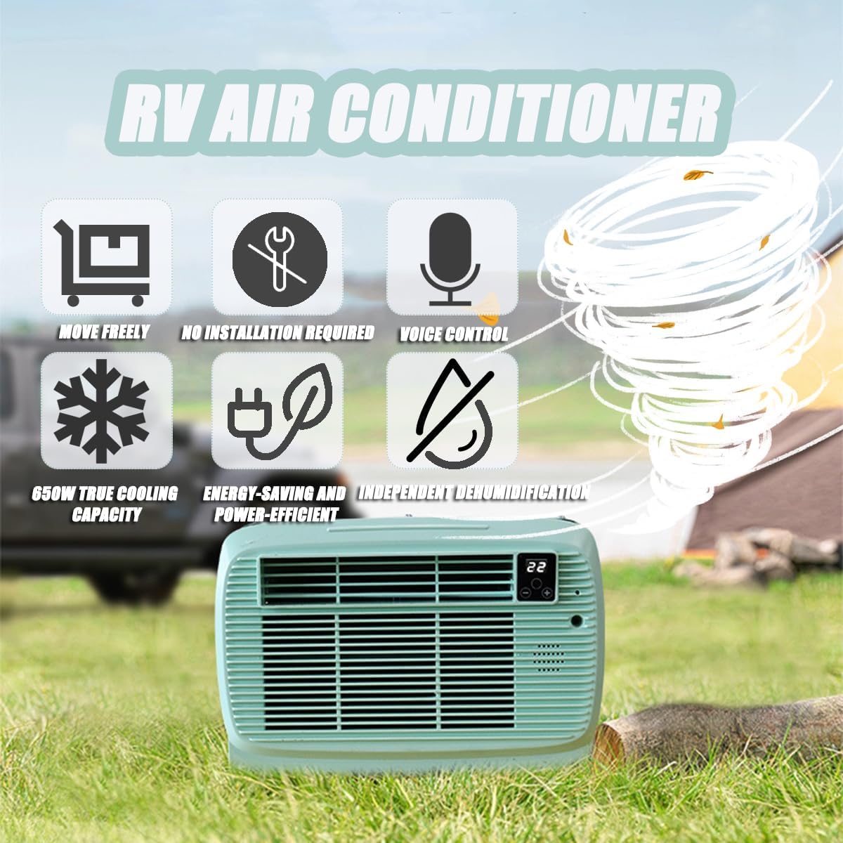  2500BTU Unité De Climatisation Portable, Refroidissement 280W De Faible Puissance, Contrôle D'application Et Minuterie Pour VR, Voiture, Camping, Chambre à Coucher, Déshumidificateur Compact Avec Kit