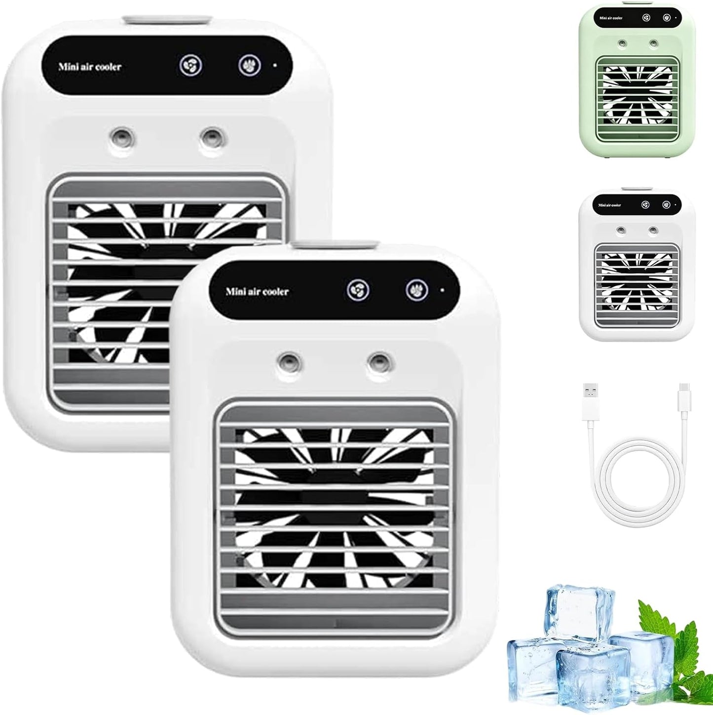  Climatiseur Portable Zensairex, Mini Climatiseur Portable Pour Chambre, 2 Vitesses, Réservoir D'eau De 500 Ml, Rafraîchisseur D'air Par Évaporation Pour Petites Pièces Maison, Bureau (Blanc*2)