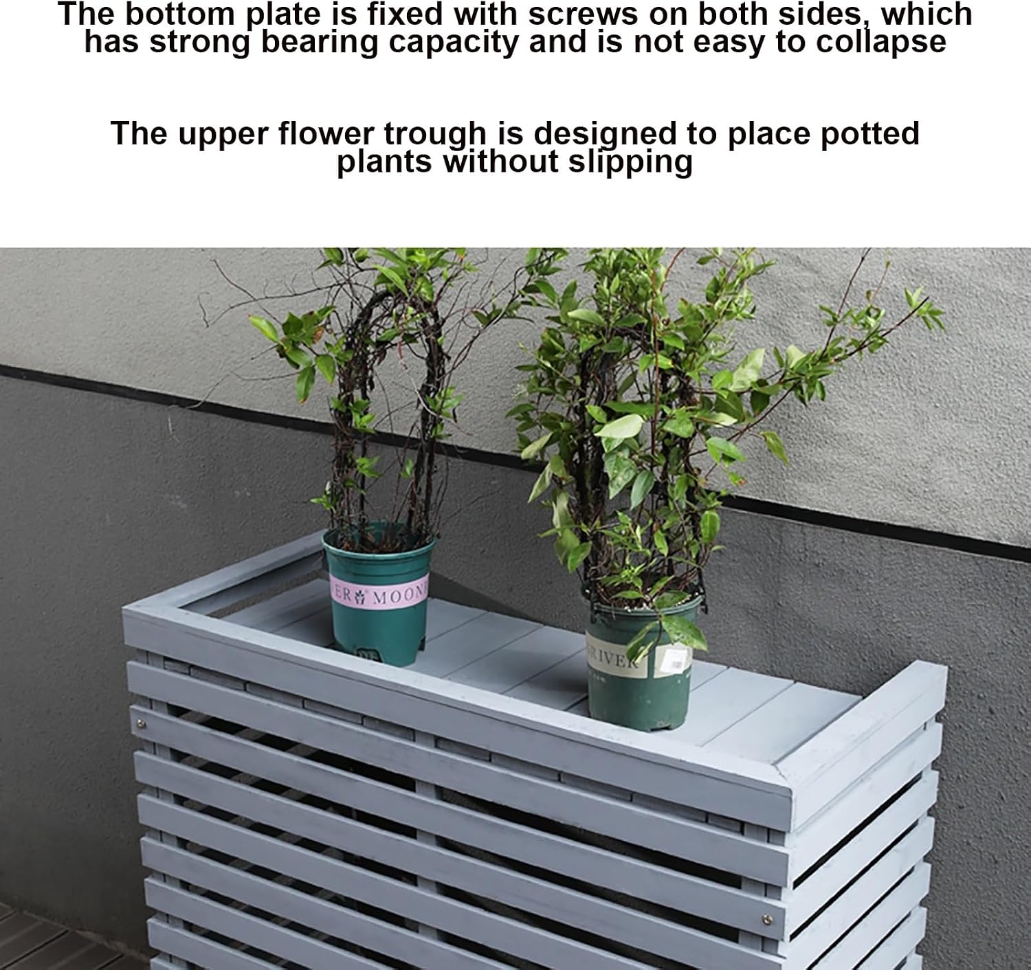  Housse Pour Unité De Climatisation Extérieure - Bois Massif Avec Support De Fleur, Boîtier De Climatiseur Résistant Aux Intempéries, Protection Mobile Pour Climatisation (couleur : Gris, Taille : S)