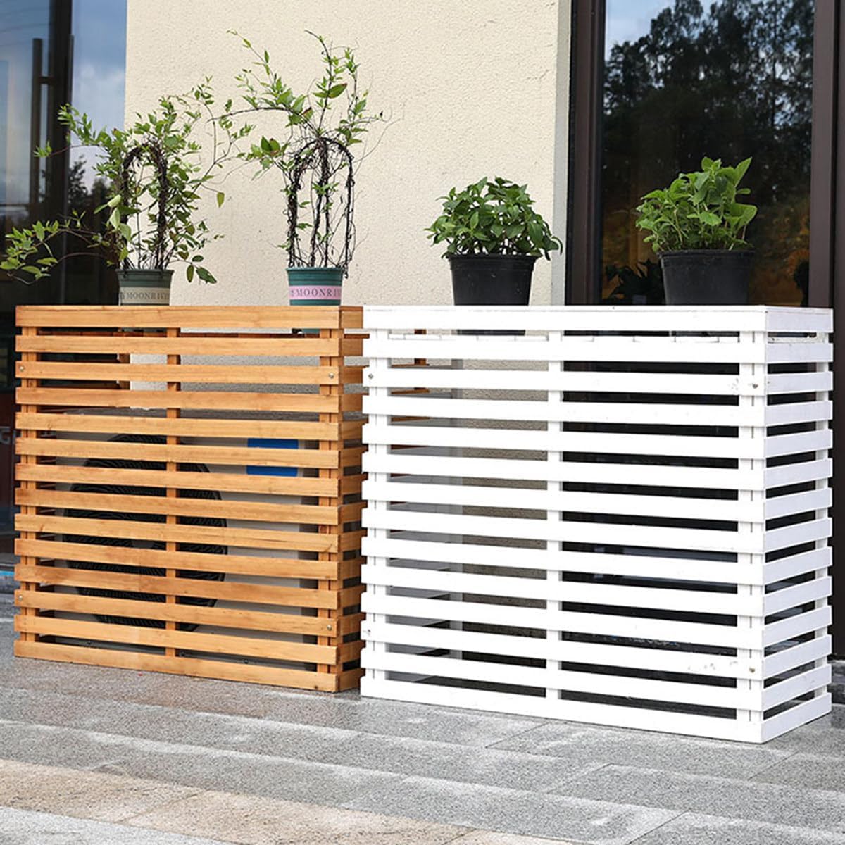 GENERIC Housse De Climatiseur D'extérieur En Bois Massif Avec Persiennes Et Support De Fleurs Polyvalent Résistant Aux Intempéries E-105 X 45 X 95 Cm, Parfaite Pour La Maison Et Le Jardin