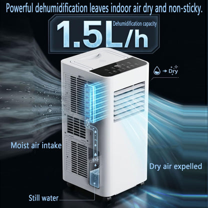  Climatiseur Portable, Climatisation Intelligente Silencieuse Refroidit Jusqu'à 300 Pieds Carrés Avec Ventilateur Et Déshumidificateur, Télécommande D'affichage LED, Minuterie 24H, Kit De Fenêtre Pour