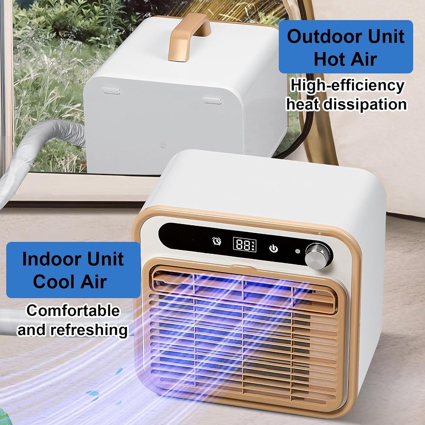  Portable 5000 BTU Split AC, Refroidissement Ultra-Silencieux Avec Contrôle Tactile Et Minuterie Pour Bureau De Chambre RV.Inclut Le Tuyau Pour L'installation Facile Dans Les Camps De Tentes