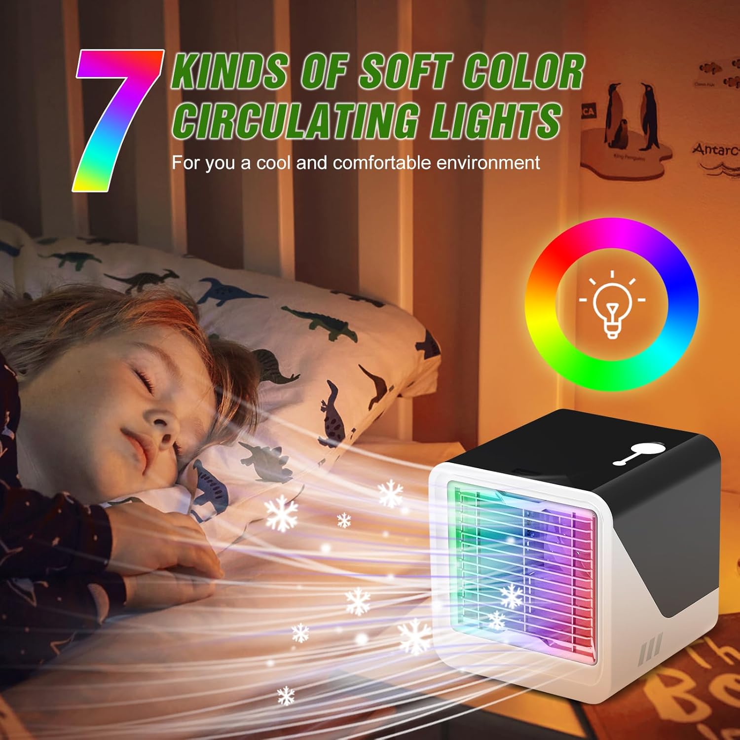  Climatiseur Mobile, 3-en-1 Ventilateur Type-C Silencieux, 3 Vitesses Réglables, Climatiseur Portable Sans évacuation, Mini Climatiseur Mobile D'Air Pour Chambre, Bureau Ou Camping