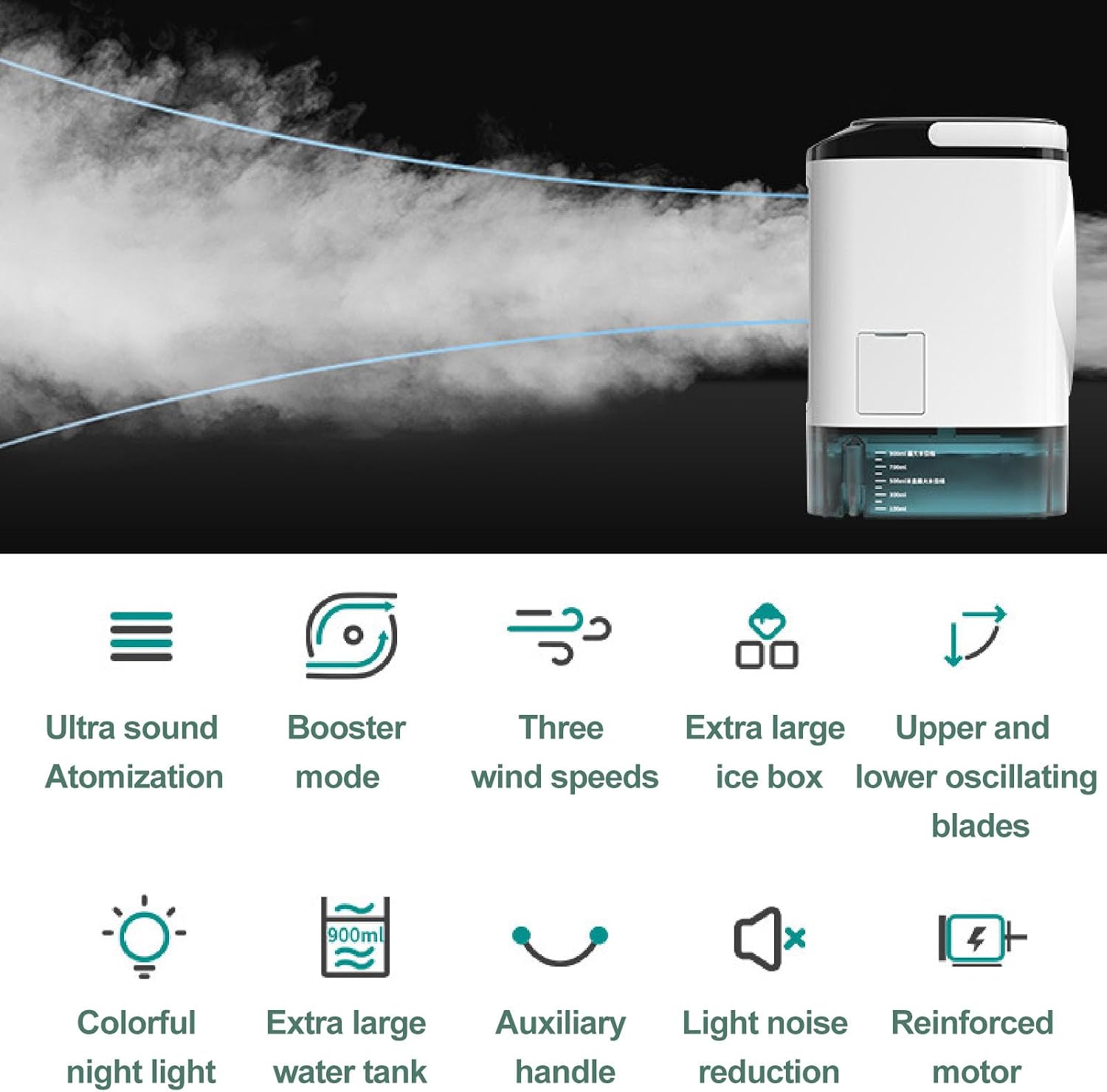  Alomejor Mini Ventilateur De Refroidissement, Humidificateur, Brumisateur, Refroidisseur D'air, Alimenté Par USB, Pour La Maison, Le Bureau, Réservoir D'eau De 900ml, Matériau ABS