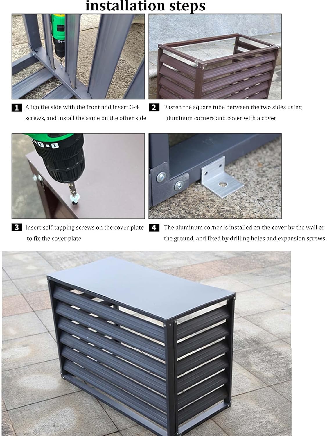 GENERIC Housse En Aluminium Pour Climatiseur – Bouclier Décoratif Résistant Aux Intempéries Pour Unités Centrales Climatisées Extérieures, Boîtier Autonome Pour Poubelles Ou Appareils CVC