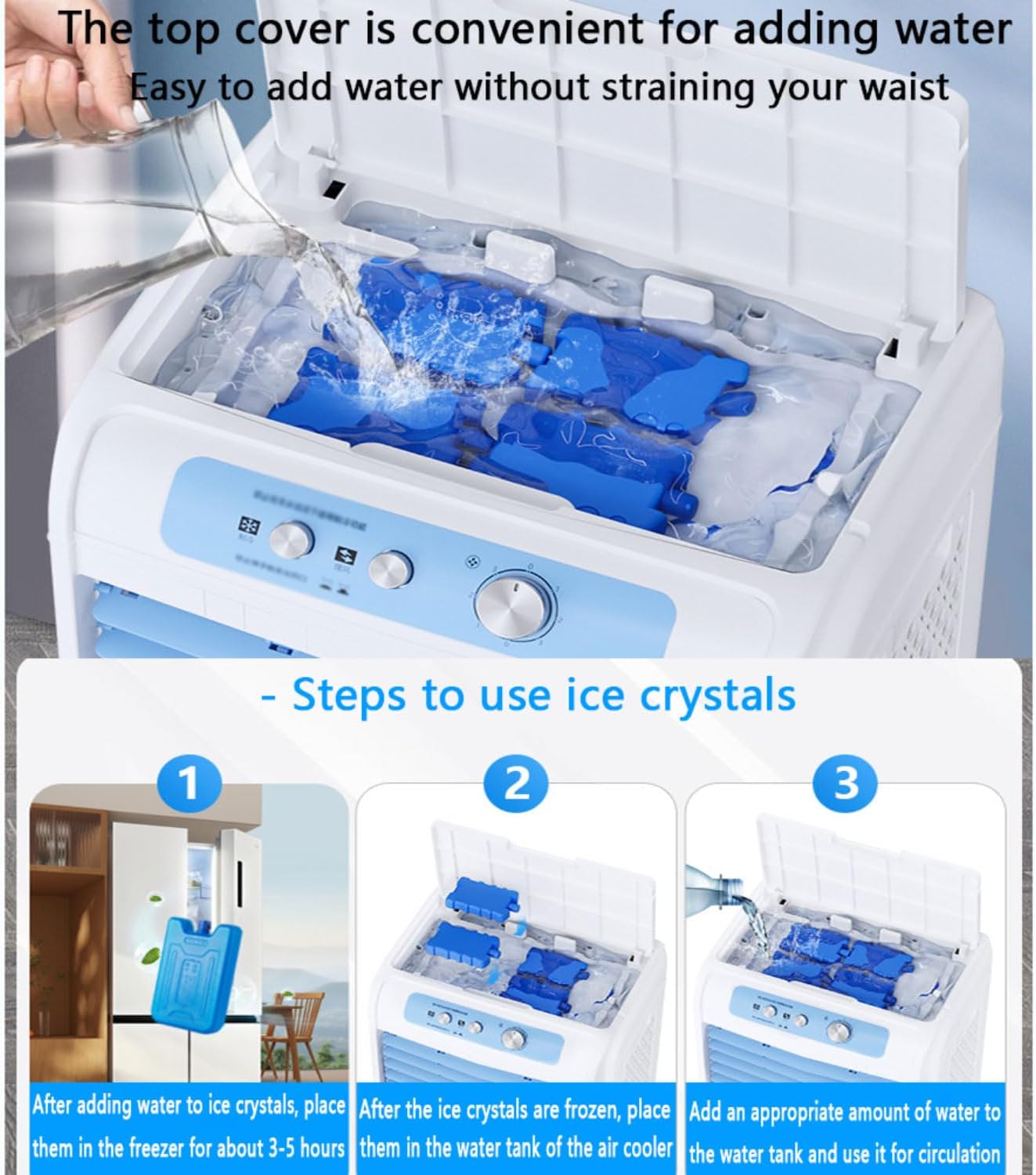 GENERIC Refroidisseur Par évaporation Portable, Ventilateur De Climatiseur à 3 Vitesses Avec Blocs De Glace, Oscillation à 120°, Silencieux, 36 DB, Design Mobile Pour Chambre, Bureau Et Utilisation à La