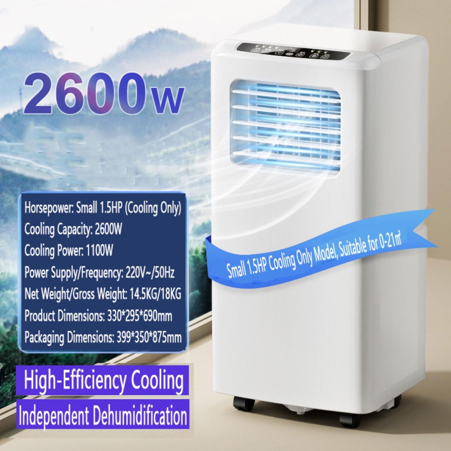  Climatiseur Portable, 48dB Calme AC Avec Télécommande, Ventilateur De Refroidisseur 3 En 1, Minuterie 24H, Conception Sans Fenêtre Pour Bureau à Chambre à Coucher
