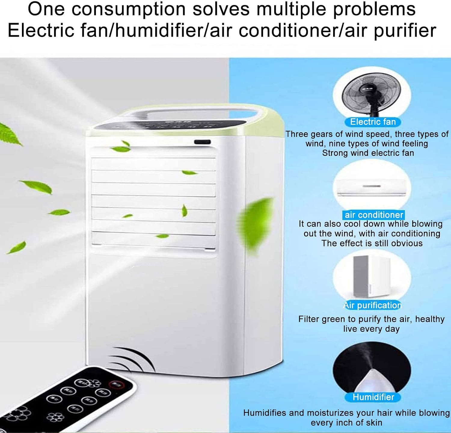 GENERIC Ventilateur De Climatiseur Portable Avec 3 Vitesses De Vent, Minuterie Et Télécommande, Grand Réservoir D'eau De 8 L Pour Refroidissement Personnel
