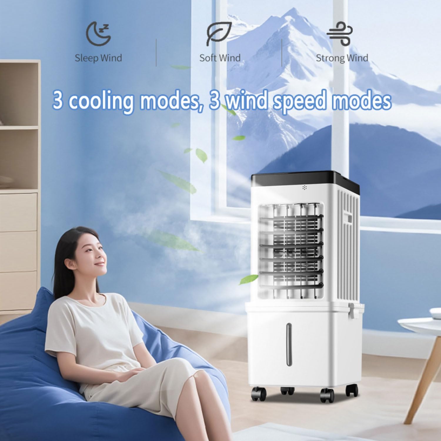GENERIC Ventilateur Portable Pour Climatiseur Par évaporation 75 W Avec Réservoir D'eau De 15 L, 4 Blocs De Glace, 3 Vitesses, Oscillation à 90°, Silencieux 50 DB Pour La Maison Et Le Bureau