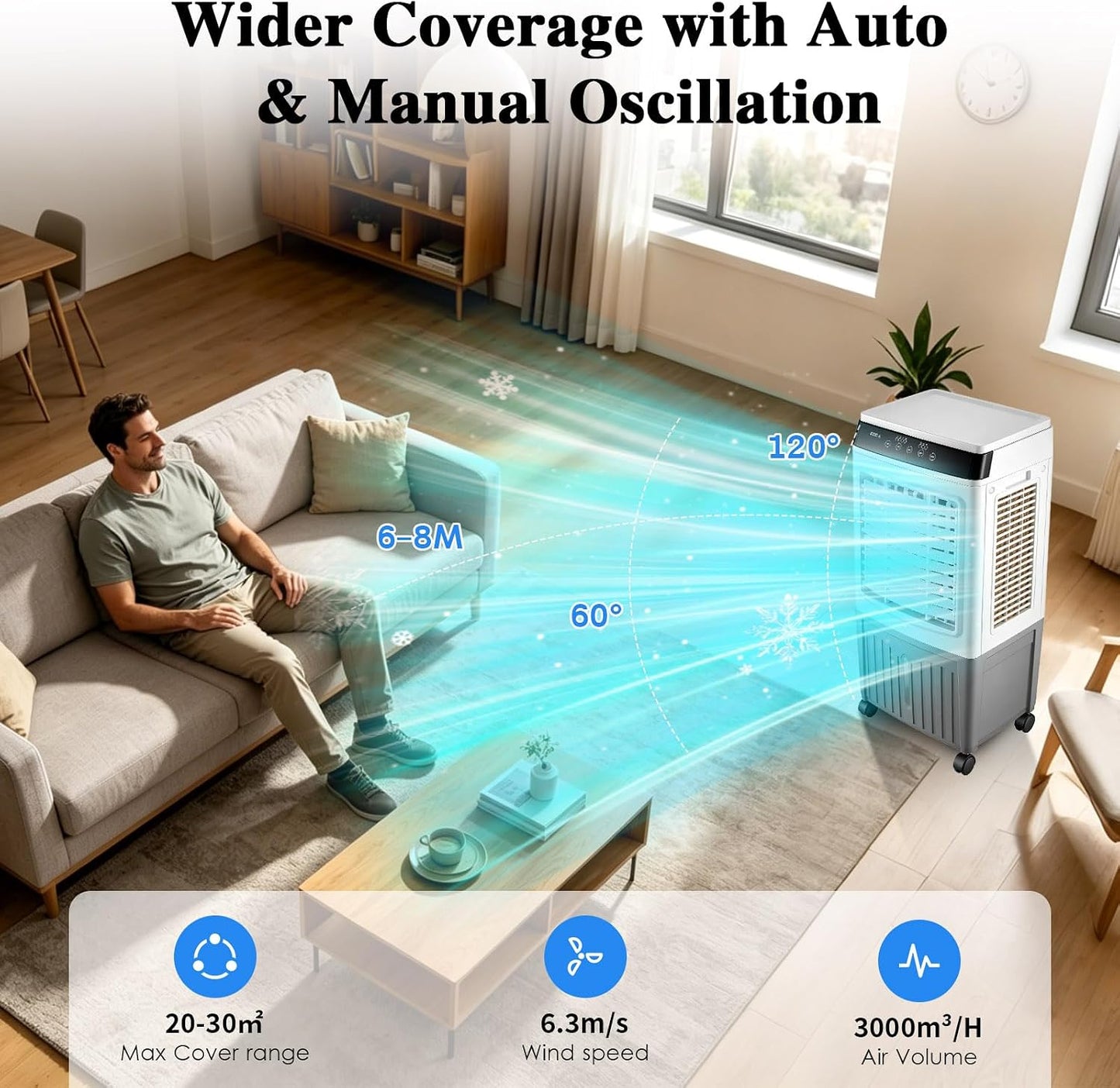 GENERIC Refroidisseur D'air Par évaporation Industriel 40 L Avec Télécommande, Blocs De Glace Inclus, Ventilateur De Refroidissement Commercial, Faible Consommation D'énergie, Refroidisseur D'air