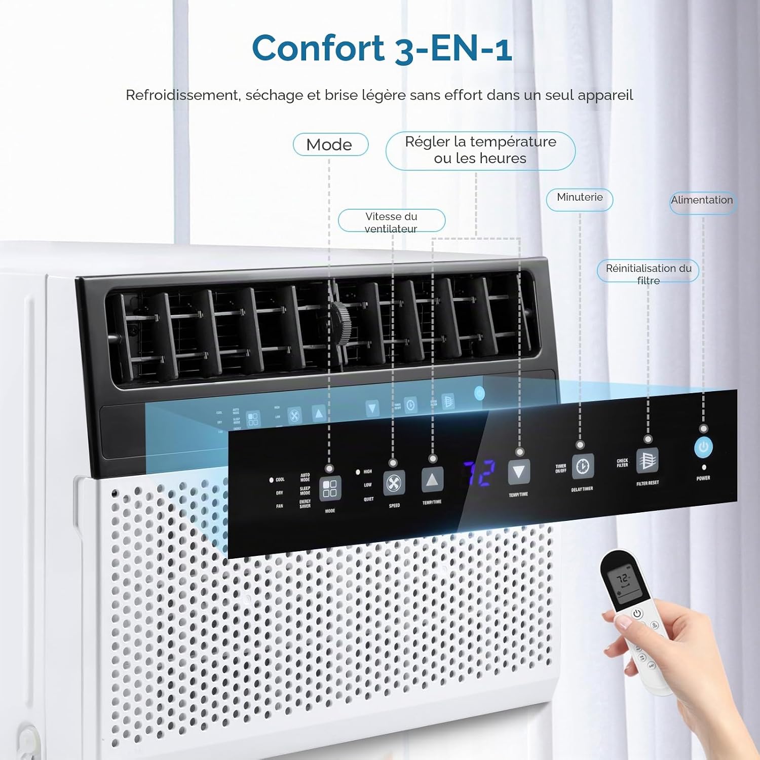  Electactic Climatiseur De Fenêtre En Forme De U, Unité De Climatisation De Fenêtre De 12 000 BTU Refroidit Jusqu'à 550 M², 6 Modes, Unité Climatisée Avec Vue Complète De La Fenêtre, économie D'énergie