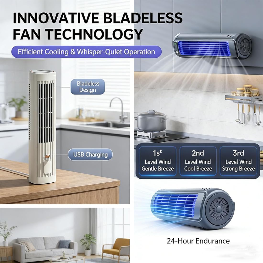  Jiuberry Cooling Ace, Climatiseur Portable Jiuberry, Climatiseur Portable Silencieux Cooling Ace À 3 Vitesses, Fixation Murale, Gain De Place, Pour Chambre, Bureau Et Usage Intérieur (#B)