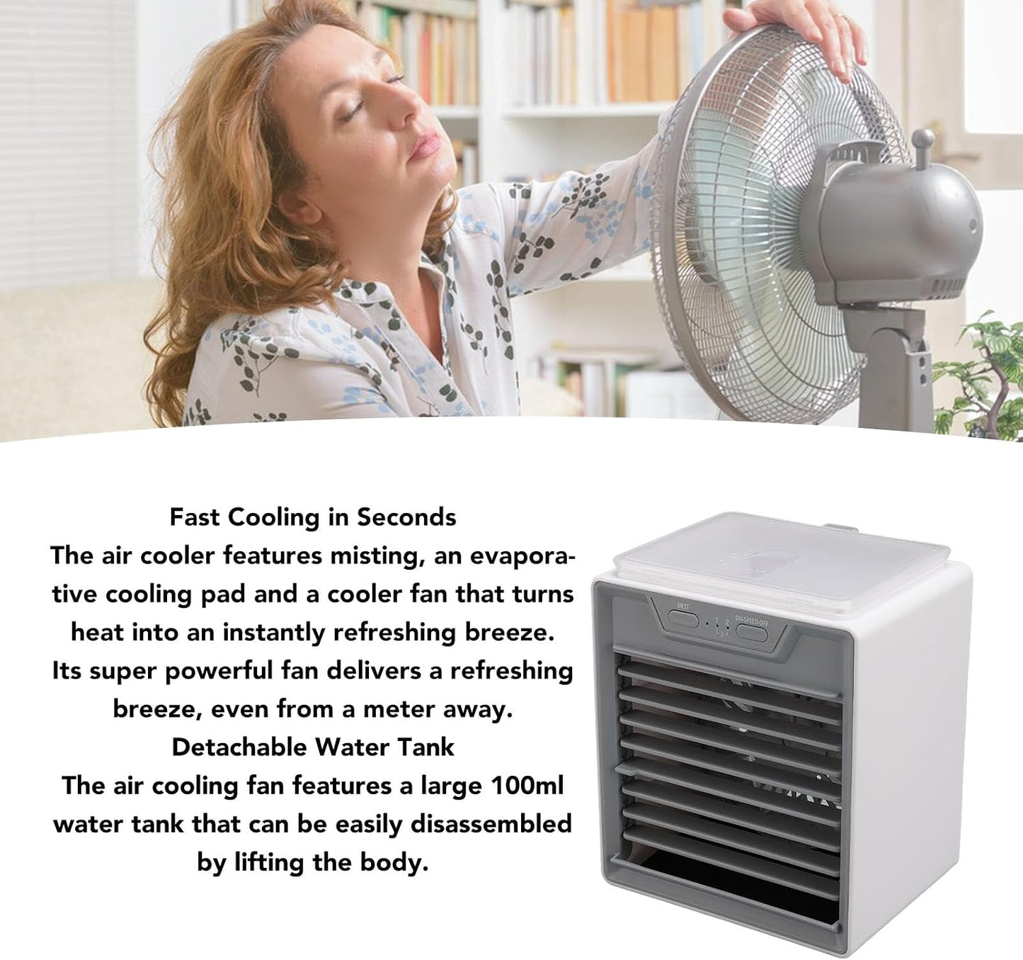  Jectse REFROIDISSEUR D'AIRS PAR ÉVAPORATION, Ventilarice De RefroidIlement Portable Avec Atomiseur à Ultrasons, Mode Brise, 2 Niveaux De Brume, 3 Visses De Ventilateur, Minuterie Et