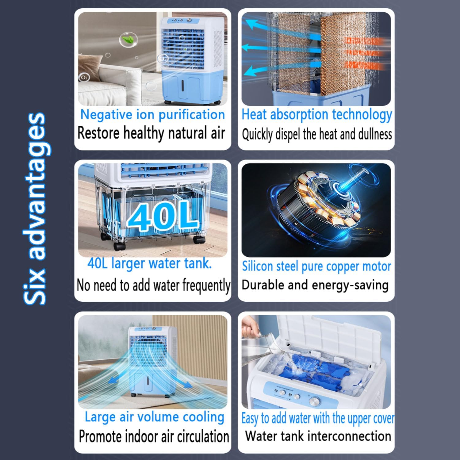  Refroidisseur D'air Par évaporation Avec Grand Réservoir D'eau, Climatiseur Portable Avec Bloc Réfrigérant, Oscillation à 120°, 3 Vitesses, Sans Tuyau, Pour Garage, Jardi