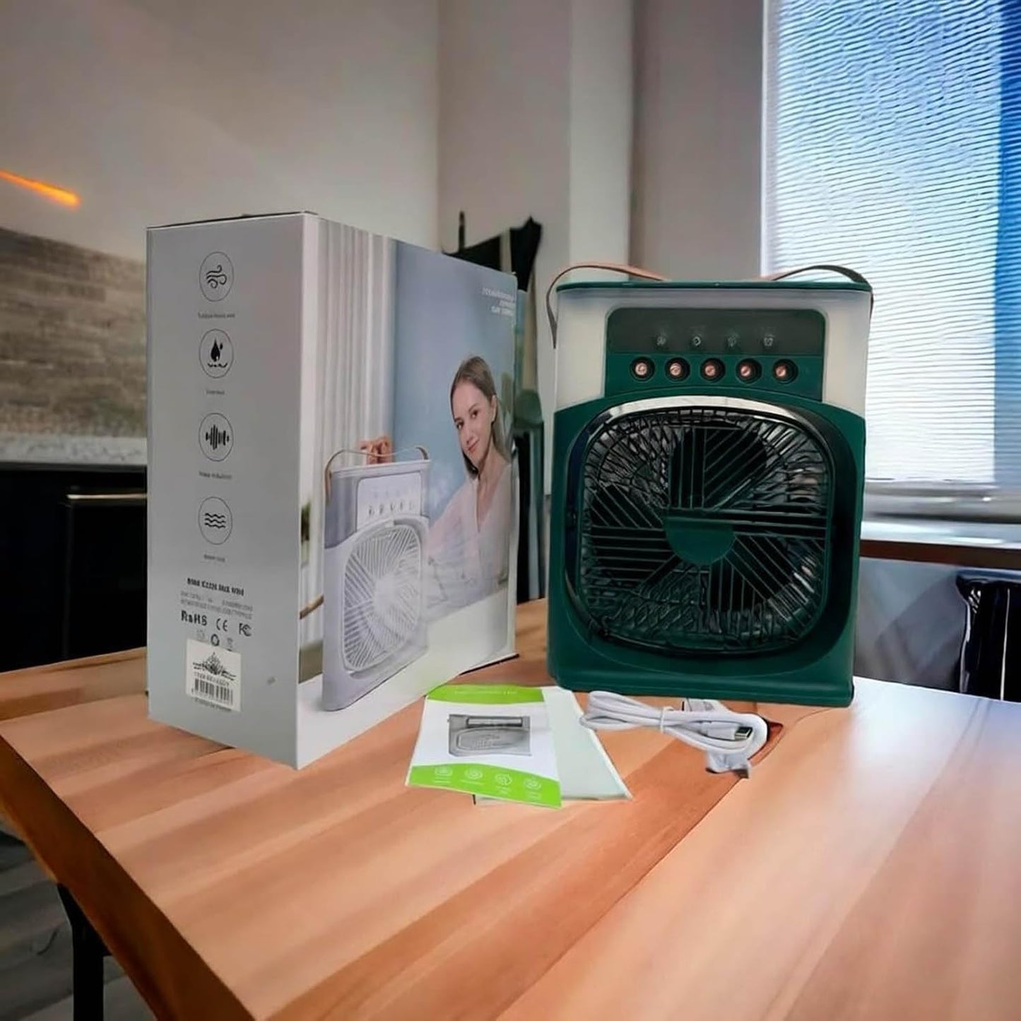 GENERIC Ventilateur Portable 3 En 1 Avec Lumière LED, 3 Vitesses, Brume, Alimenté Par USB, Refroidisseur D'air Par évaporation Pour La Maison, Le Bureau, L'extérieur