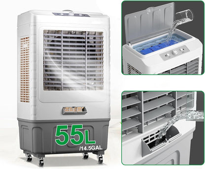GENERIC Refroidisseur D'air Par évaporation Avec Grand Réservoir D'eau, Large Oscillation, Plusieurs Vitesses, Solution De Refroidissement Portable Pour Espaces Intérieurs Et Extérieurs