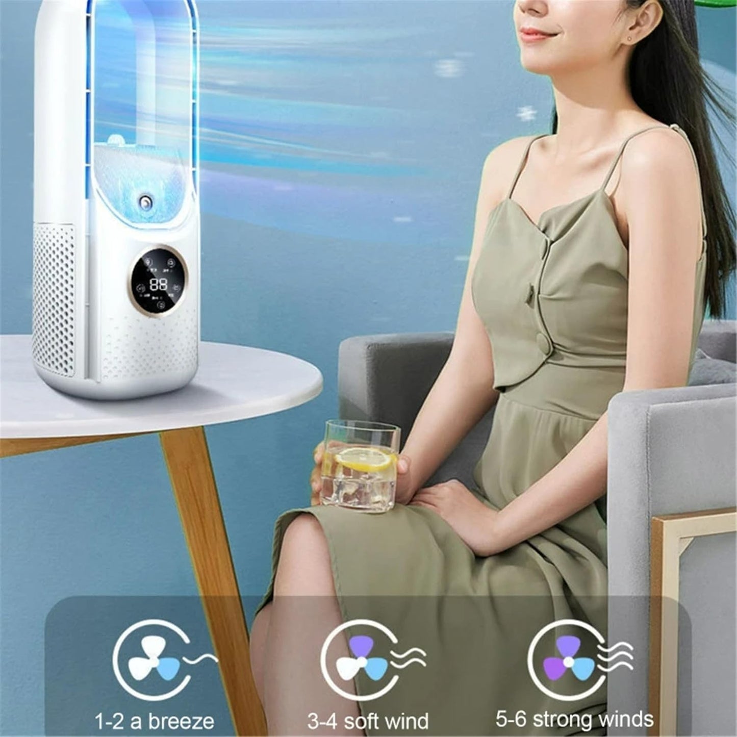 GENERIC Ventilateur De Refroidissement Portable Alimenté Par USB Avec 6 Vitesses De Vent - Fonction D'humidification En 3 Secondes - Parfait Pour La Maison, La Chambre à Coucher, Le Bureau, Excellente Idée