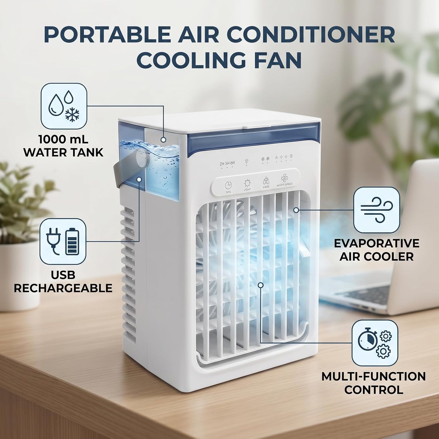  Yctze Refroidisseur D'air éVaporatif Portable Pour Travailleurs De Bureau Chambre à Coucher Bureau Refroidit L'air De 3-6°c Avec 4 Vitesses Vent Et Brume D'eau Réservoir D'eau
