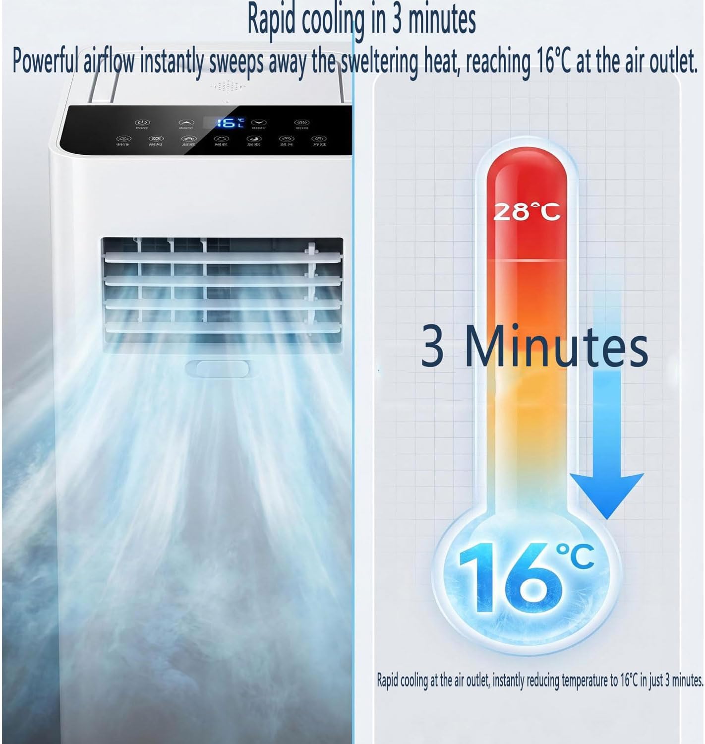  Climatiseur Portable, Climatisation Intelligente Silencieuse Refroidit Jusqu'à 300 Pieds Carrés Avec Ventilateur Et Déshumidificateur, Télécommande D'affichage LED, Minuterie 24H, Kit De Fenêtre Pour
