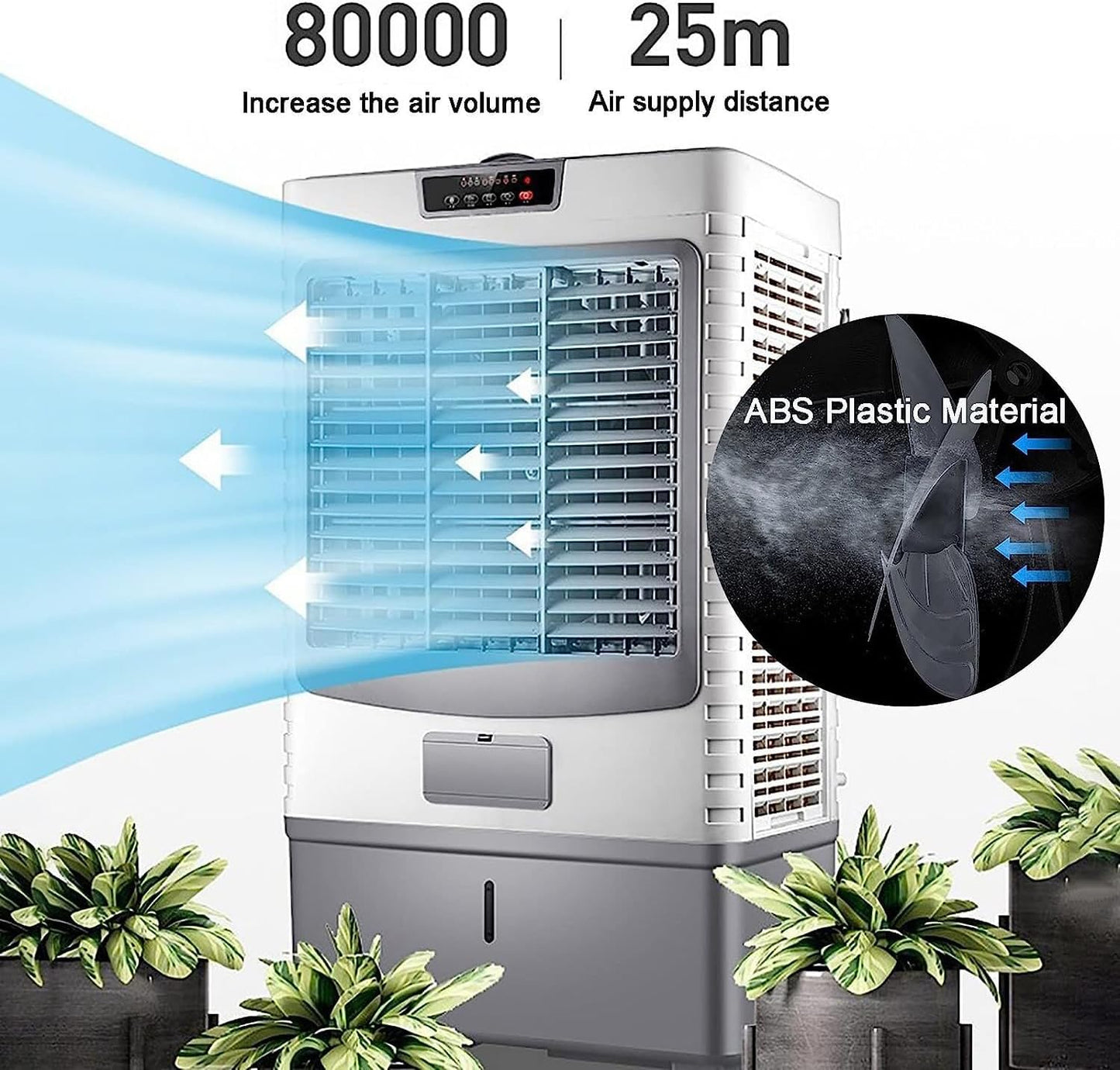 GENERIC Refroidisseur D'air évaporatif Portable, Refroidisseur De Marais Avec Oscillation à 120°, Réservoir D'eau De 50 L, 3 Vitesses, 6 Blocs De Glace, Pour Grande Pièce, Terrasse, Garage