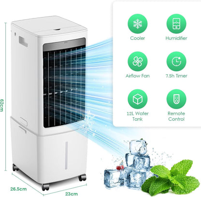 GENERIC Refroidisseur D'air évaporatif Portable, 3100 CFM, Refroidisseur De Marais Avec 3 Modes Et 3 Vitesses, Oscillation à 120°, Minuterie De 0 à 7,5 H, Pour Terrasse, Garage, Refroidissement Extérieur