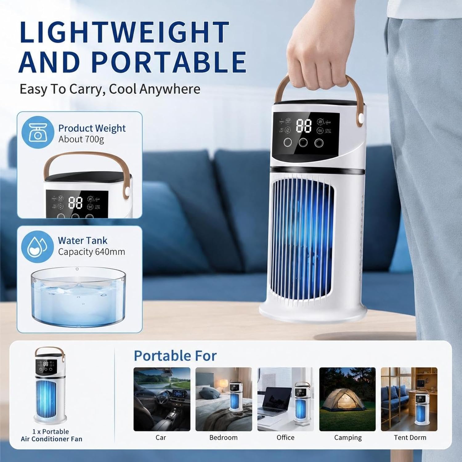  Climatiseurs Portatifs | Ventilateur Rechargeable | Ventilateur De Bureau Silencieux Rafraîchisseur D'Air | Rafraîchisseur D'Air Évaporatif Pour La Chambre, Le Bureau, La Maison