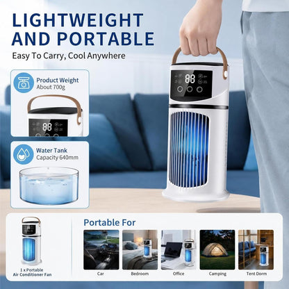  Climatiseurs Portatifs | Ventilateur Rechargeable | Ventilateur De Bureau Silencieux Rafraîchisseur D'Air | Rafraîchisseur D'Air Évaporatif Pour La Chambre, Le Bureau, La Maison