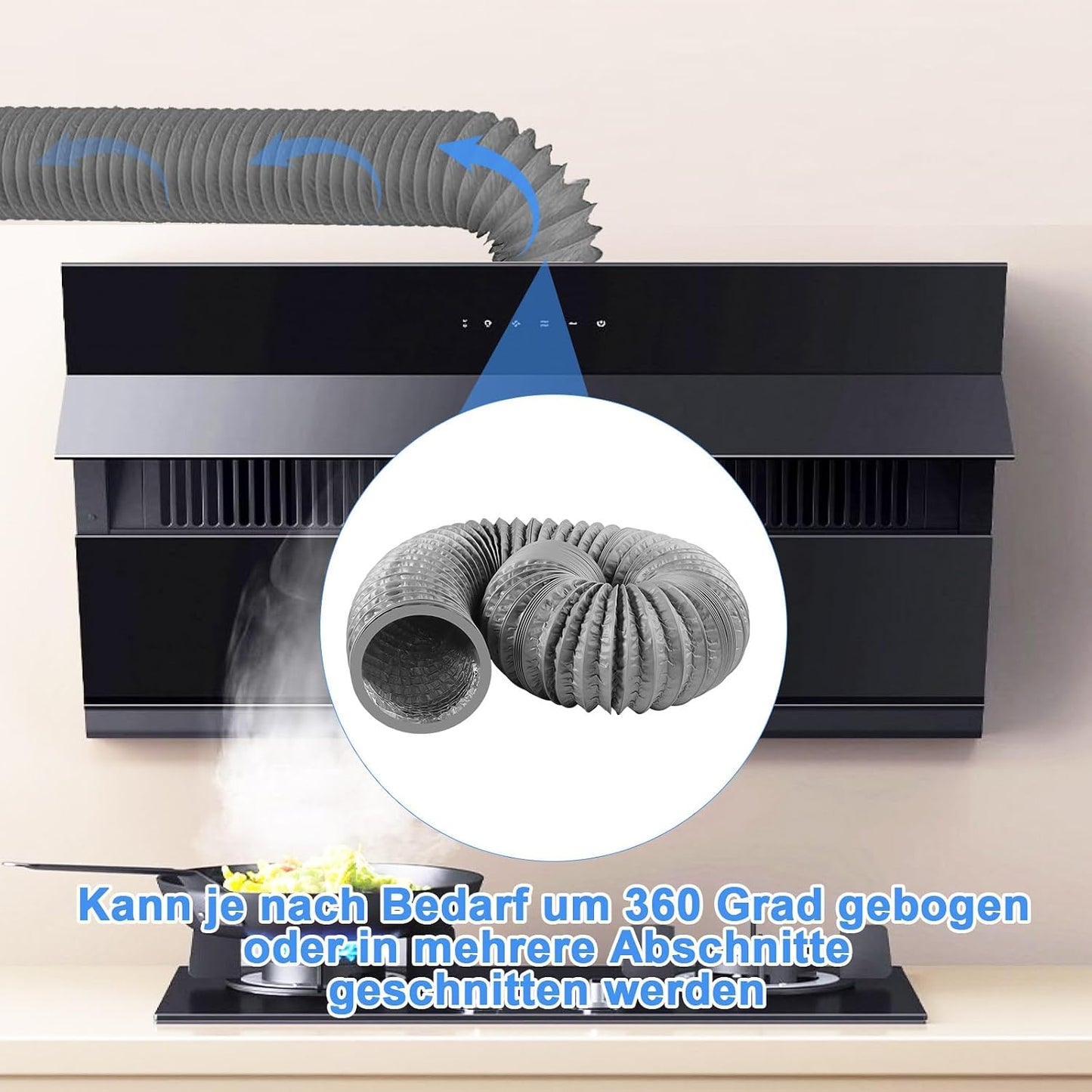  Tuyau Ventilation PVC 100mm Pour Hotte Aspirante 3m Flexible Tuyau D'Evacuation Avec 2 Colliers De Serrage Et 1 Adhésif Aluminium Pour Climatisation Extracteur D'Air Ventilateur Tubulair Gris