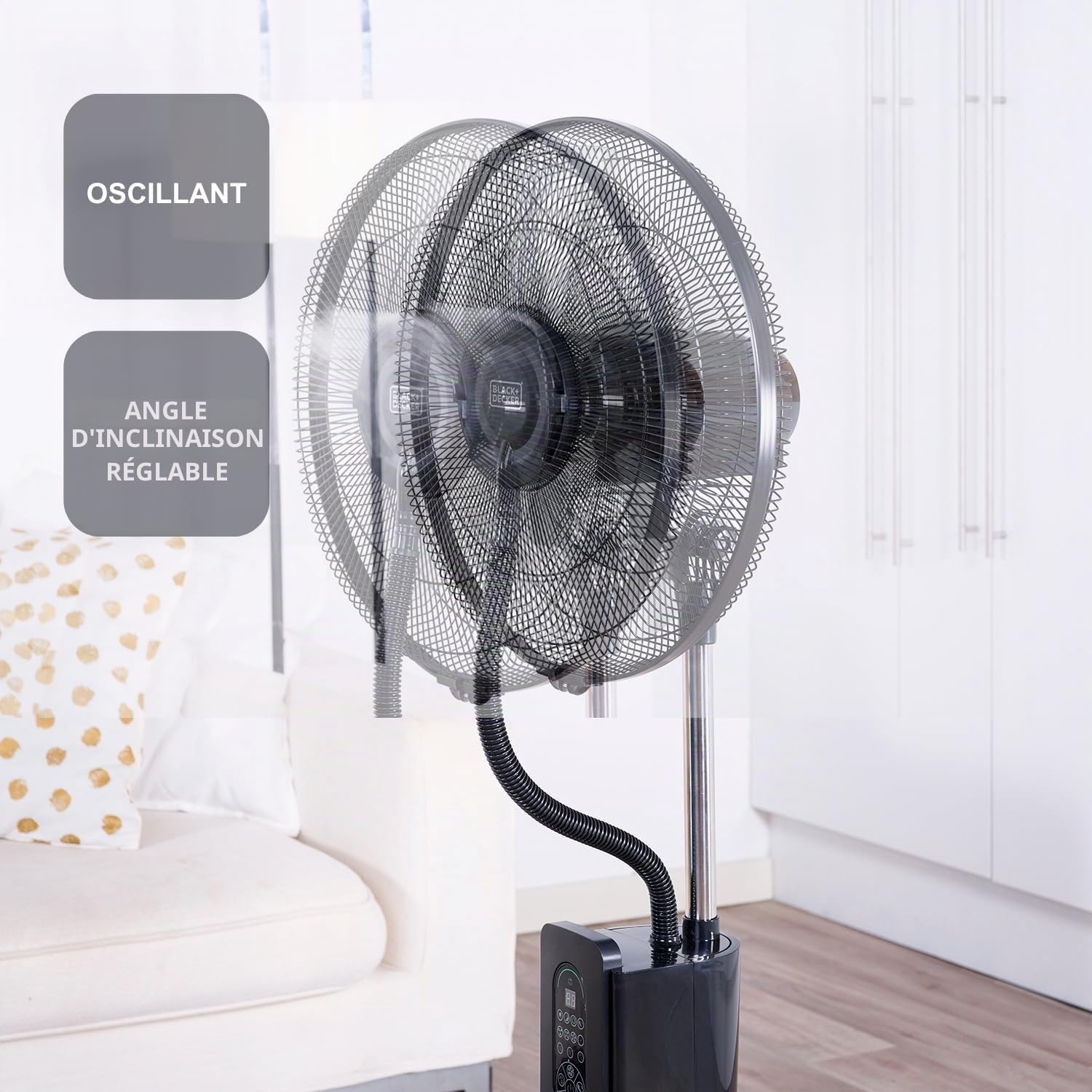 Black & Decker BLACK+DECKER - Ventilateur Sur Pied BXMF75E + 75W | 3 Vitesses | Écran Digital | Oscillant | Télécommande | Brumisateur