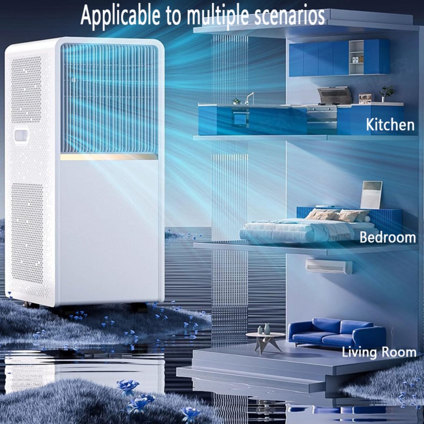  Climatiseur Portable Smart AC Unit Avec Ventilateur Cool Déshumidificateur, 24H Timer Remote, Oscillation 120 °, Aucun Kit De Fenêtre Requis Pour Le Bureau D'étage
