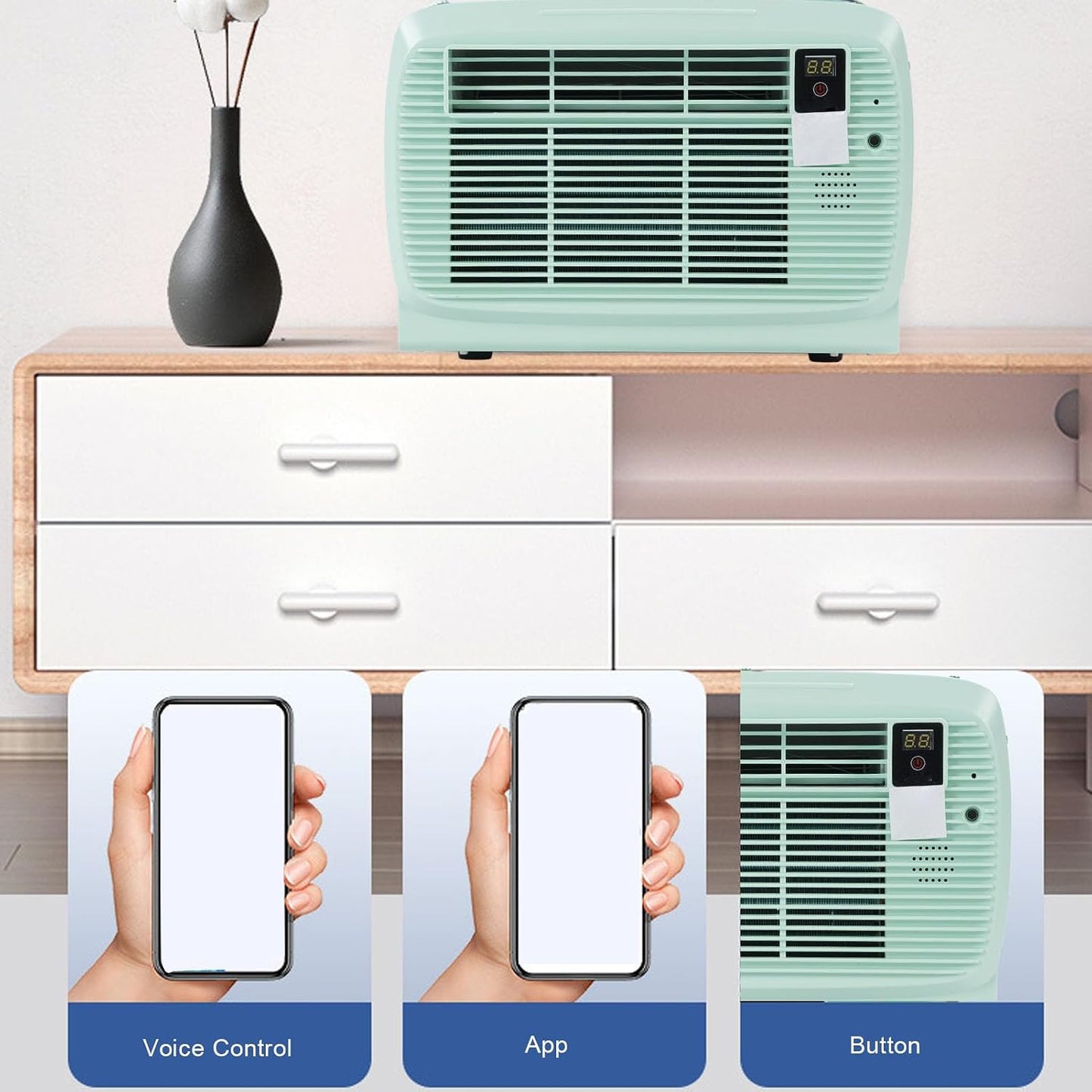  SIXRUN Climatiseur Portable 2300BTU Pour Camping Avec TéléCommande à Commande Vocale Pour VR Bureau Maison Petites Pièces Jusqu'à 150 Pieds Carrés (Prise UE 220V)