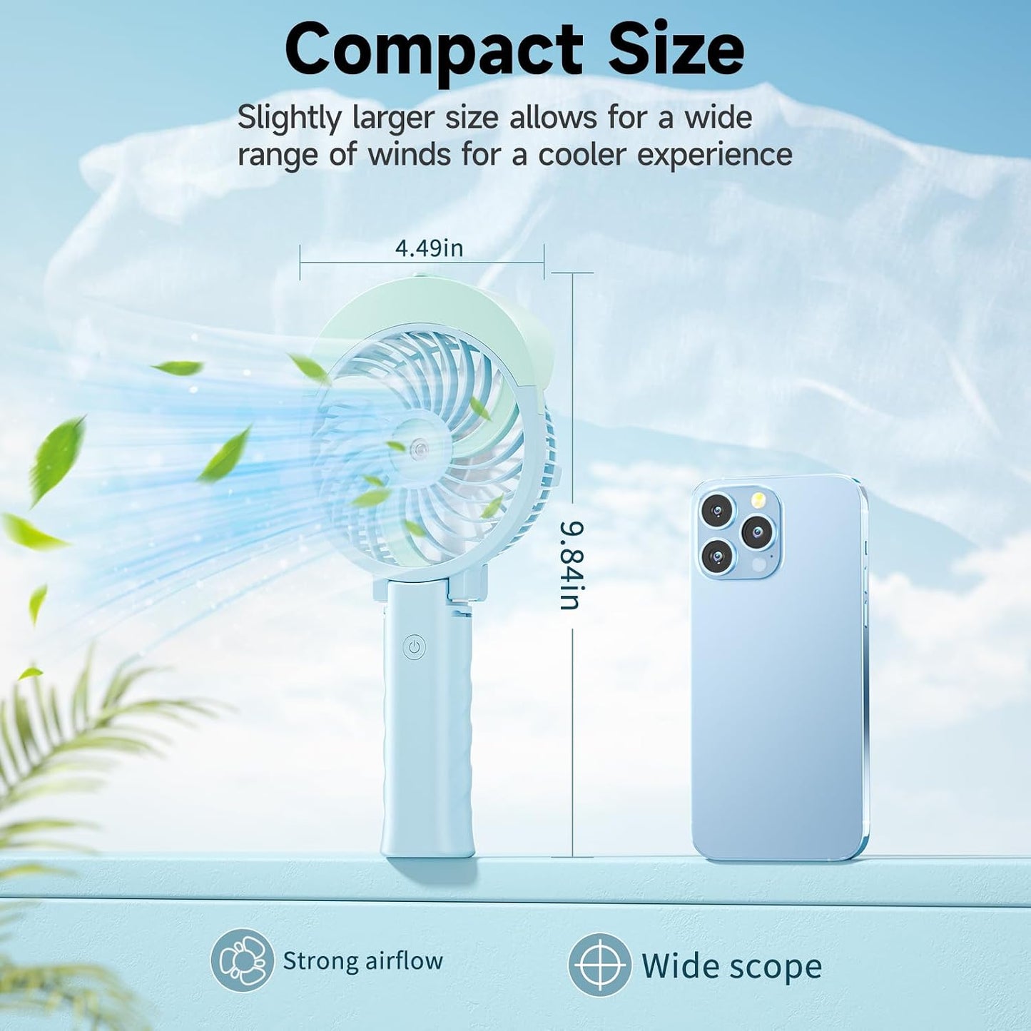  HandFan Ventilateur Brumisateur,Main Ventilateur D’Atomisation, Réservoir D'eau De 55 Ml,Ventilateur De Poche,mini Portatif Ventilateur Pliable USB Rechargeable Refroidisseur Voyage/Camping
