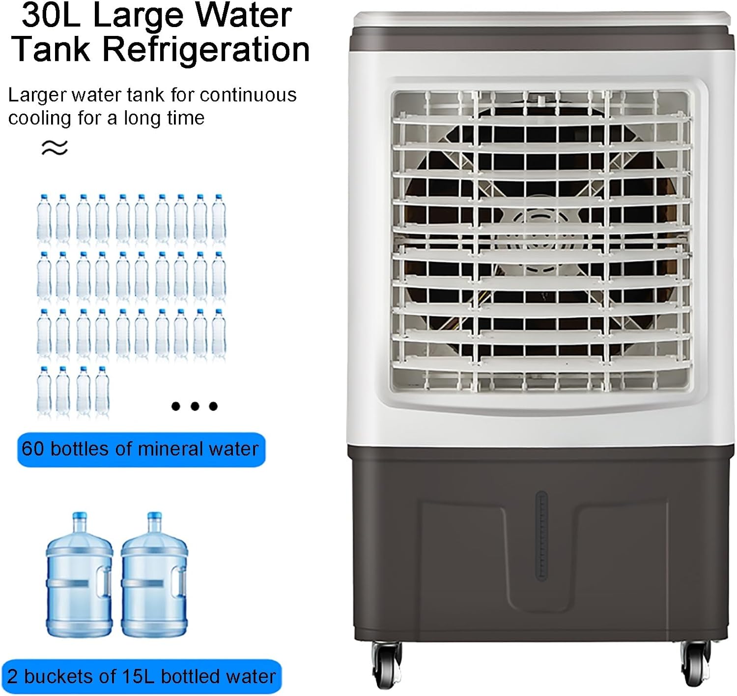  Ventilateur Refroidisseur D'air évaporatif Commercial 3 En 1, Climatiseur De Marais à 3 Vitesses, Ventilateur De Climatisation Industriel Avec Oscillation à 120 °, Grand Réservoir D'eau, Moteur