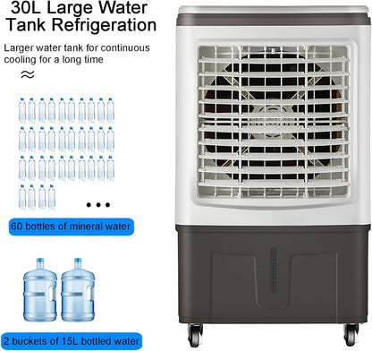  Ventilateur Refroidisseur D'air évaporatif Commercial 3 En 1, Climatiseur De Marais à 3 Vitesses, Ventilateur De Climatisation Industriel Avec Oscillation à 120 °, Grand Réservoir D'eau, Moteur