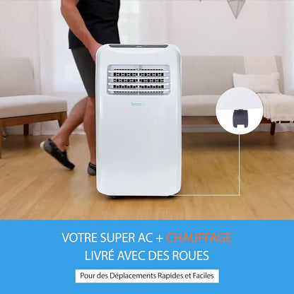  SereneLife Climatiseur Mobile 9000 BTU Avec Chauffage – Climatiseur Réversible Portable 4 En 1, Jusqu’à 41 M², Déshumidificateur, Ventilateur, Télécommande, Kit Fenêtre, Blanc