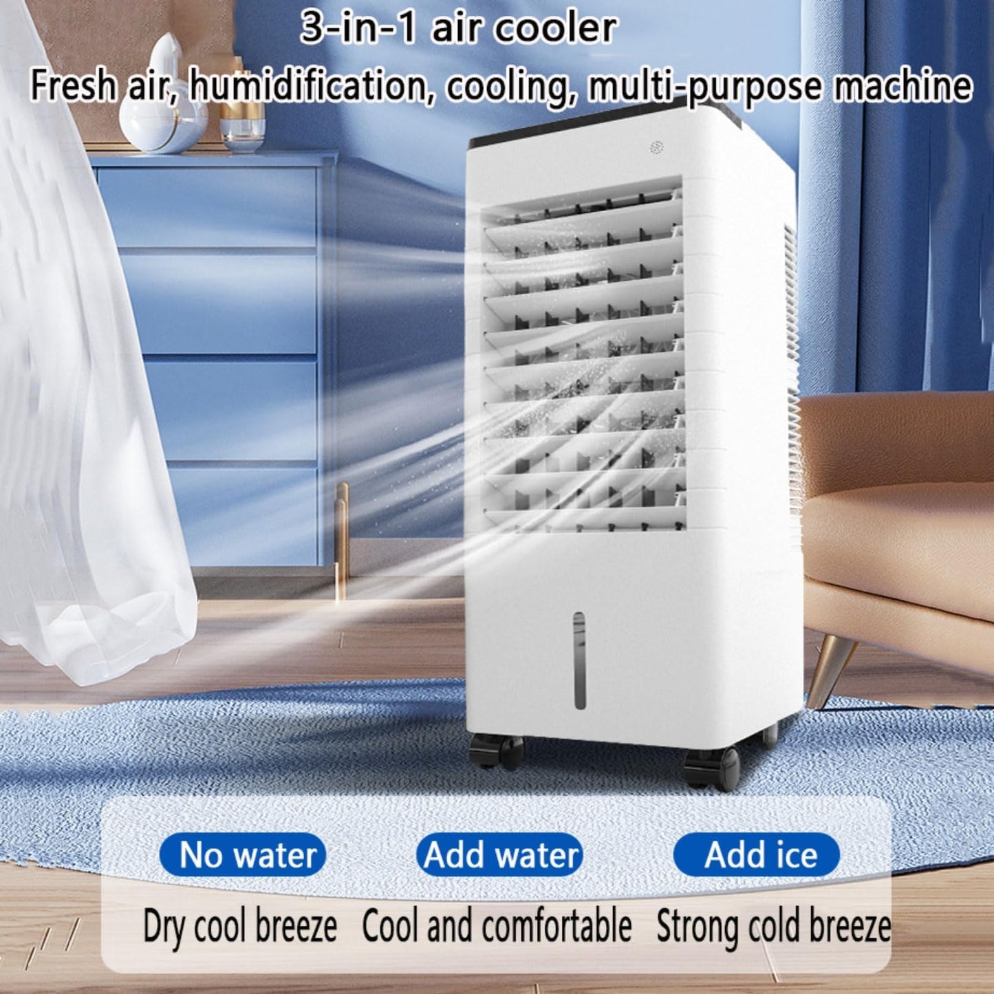 GENERIC Climatisation Du Soir De 45L Avec Minuterie Et Oscillation, Refroidisseur D'air Silencieux Pour Chambre à Coucher, Portable Avec Roulettes, 3 Modes Et 3 Vitesses Pour L'air Frais De La Pièce