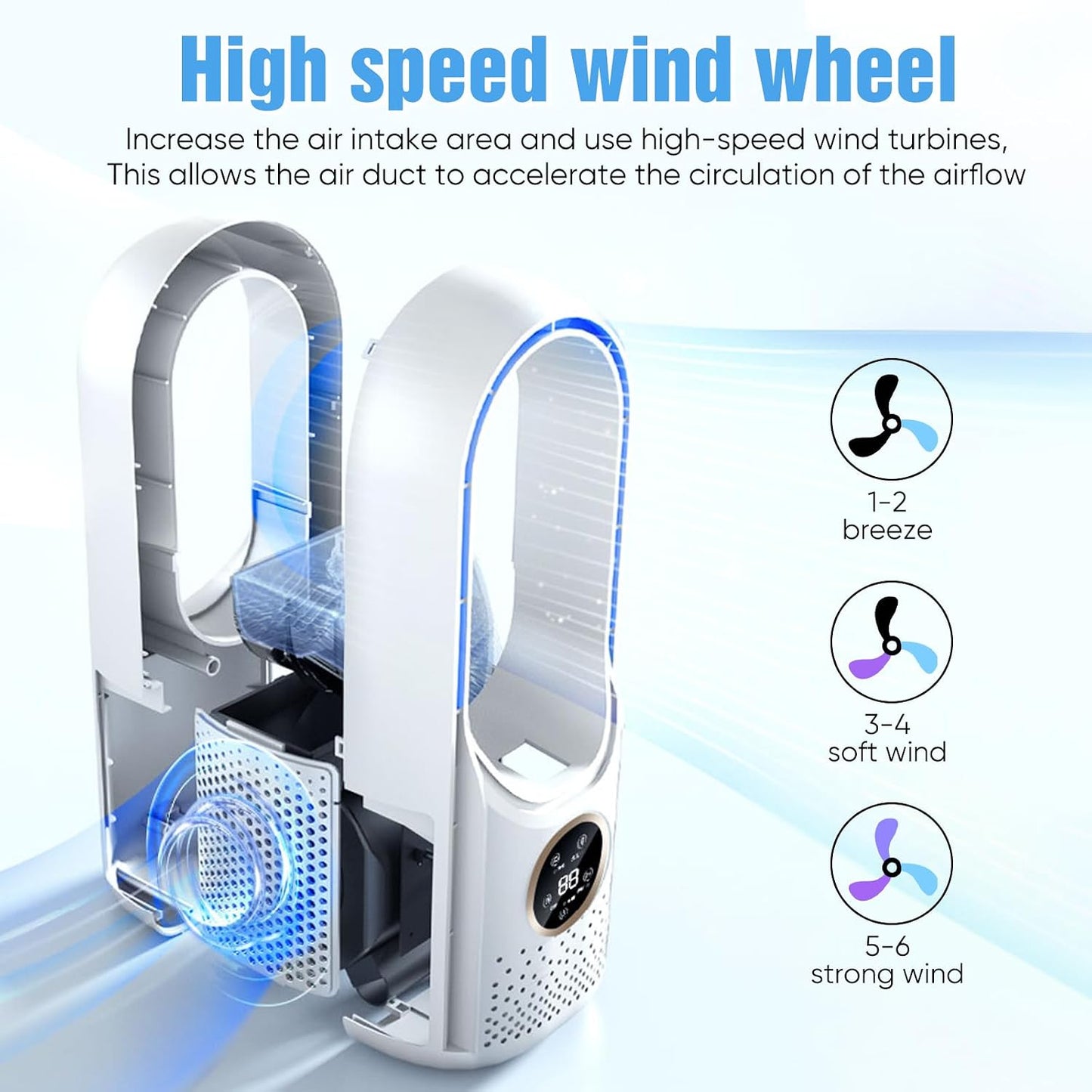  Kouamor Ventilateur Sur Pied USB 30 Cm Sans Pales, 6 Vitesses, Refroidisseur D'air Portable Pour Bureau, Chambre à Coucher