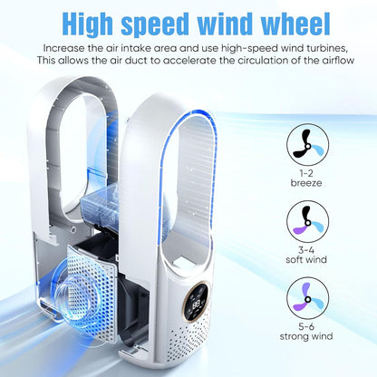  Kouamor Ventilateur Sur Pied USB 30 Cm Sans Pales, 6 Vitesses, Refroidisseur D'air Portable Pour Bureau, Chambre à Coucher