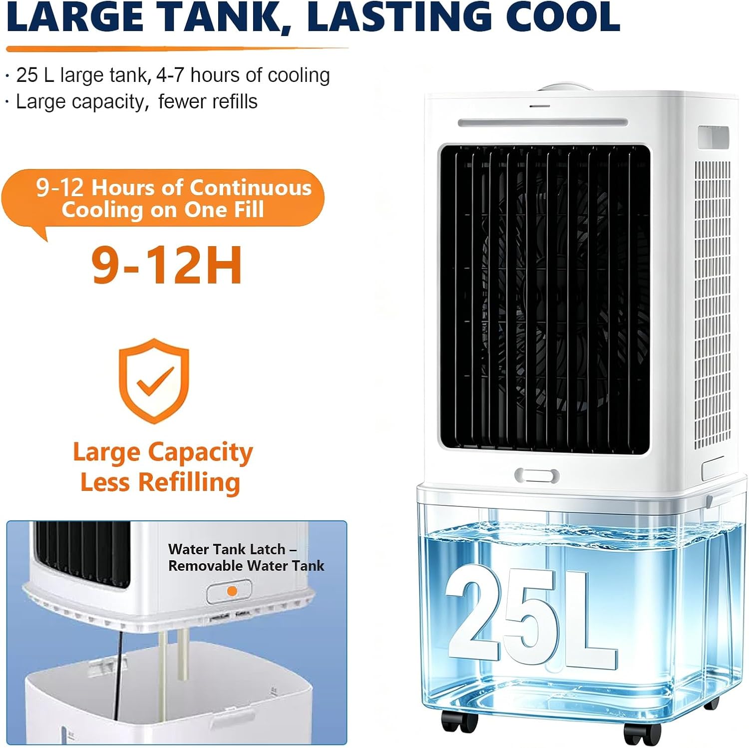 GENERIC Ventilateur De Refroidissement D'air 3 En 1, Réservoir D'eau De 25 L, Oscillation Automatique à 120°, 3 Vitesses De Ventilateur, Refroidissement Par Rideau D'eau, For Terrasse Et Appartement