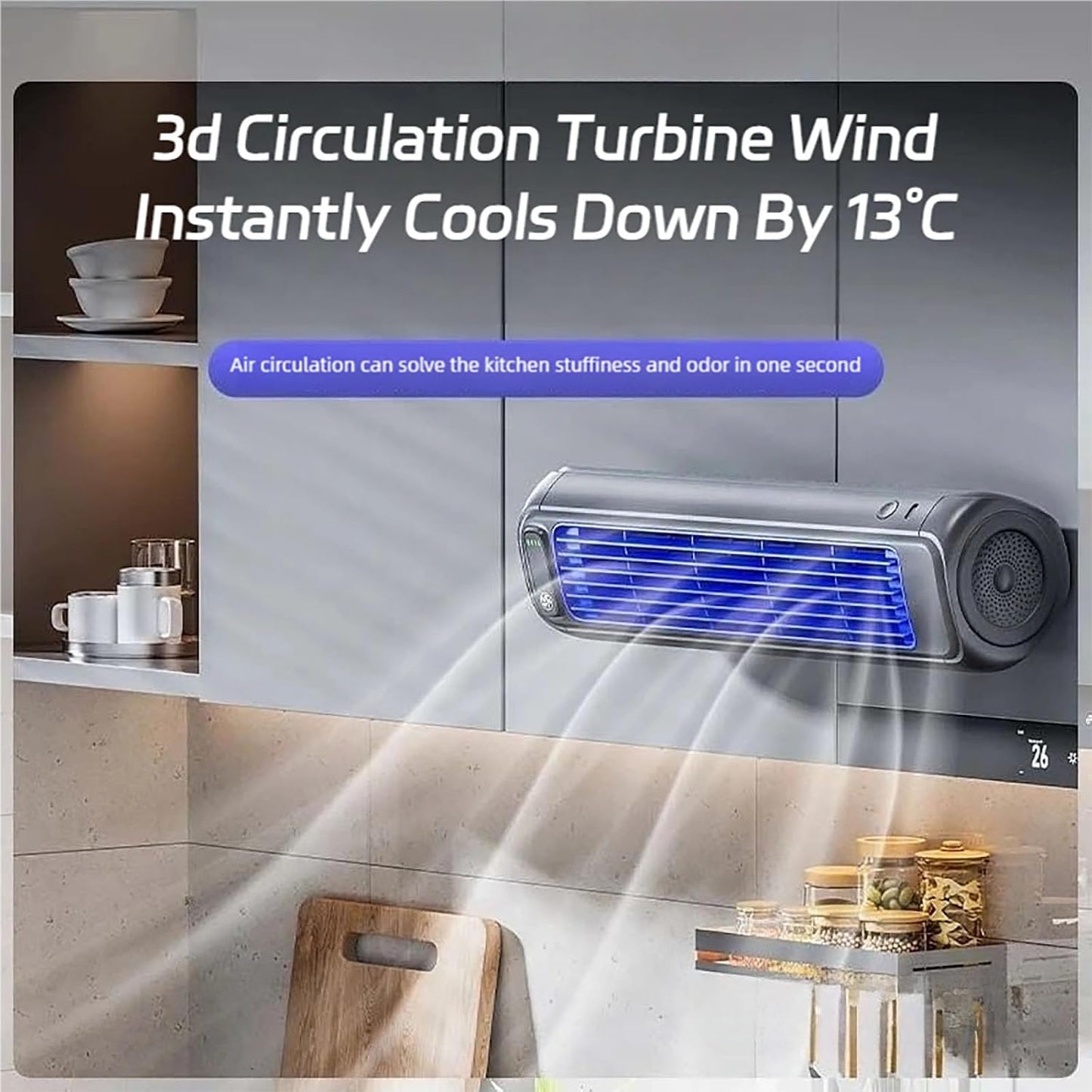  Liketonline Cooling Ace, Climatiseur Portable, 3 Vitesses Réglables, Ventilateur Mural Sans Perforation, Rechargeable Par USB, Pour Chambre, Bureau, Maison (Gray+Gray)