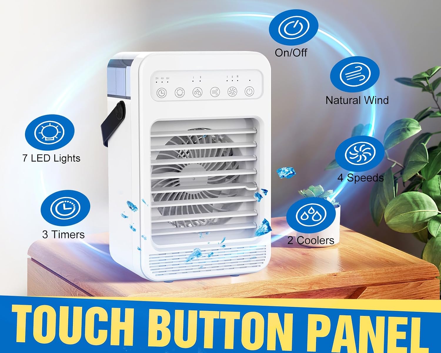  Climatiseur Portable, écran Tactile Avec 4 Vitesses, Réservoir De 600 Ml, Minuteries De 2 à 4 à 6 Heures Et Lumières LED, Unité AC Portable, Mini Ventilateur De Refroidissement Personnel Pour Chambre
