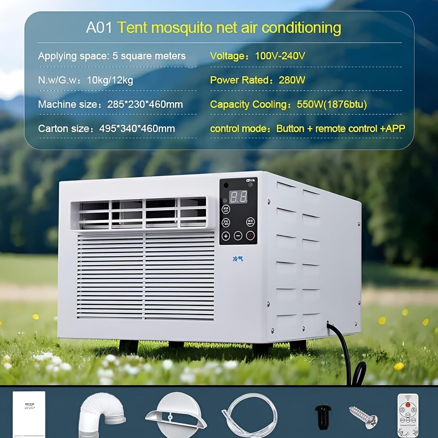  1876 BTU Portable AC Unit, Refroidisseur Personnel Compact Avec Déshumidificateur Pour Chambre à Coucher Chambre à Coucher, Low Power 280W Whisper Utilisation Silencieuse Comprend Un Kit De Fenêtre De