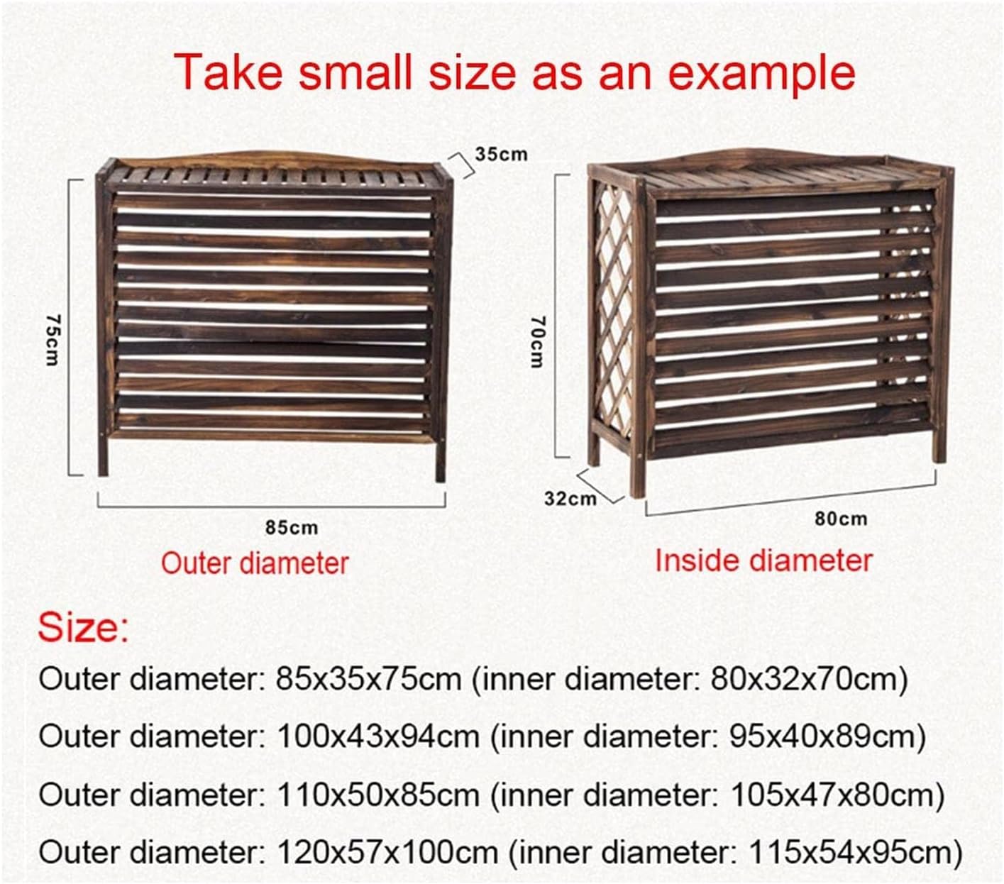 GENERIC Housse De Protection En Bois Massif Pour Climatiseur Et Pompe à Chaleur, 85 X 35 X 75 Cm – Volet Décoratif, Coque De Poubelle, Support De Fleurs, Grille Pour Utilisation En Extérieur